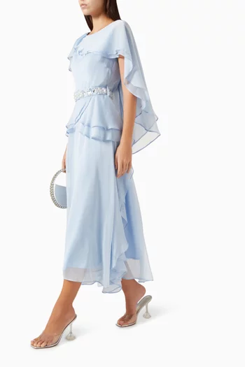 Embroidered Ruffled Midi Dress