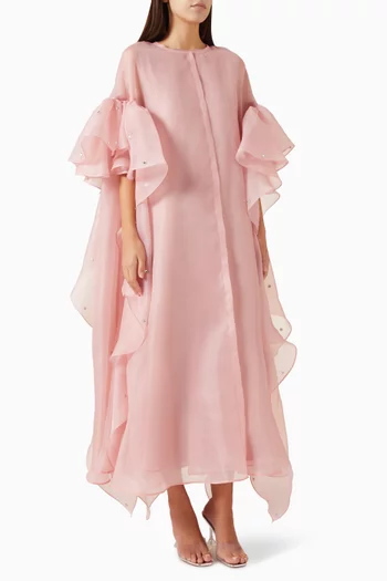 Crystal-embellished Ruffled Cape in Organza & Satin