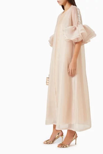Crystal-Embellished Ruffled Cape in Organza & Satin