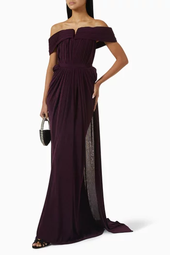 Pleated Off-shoulder Dress