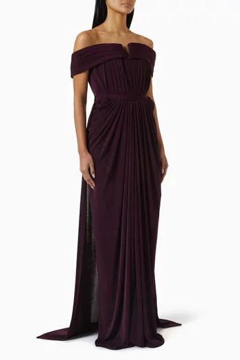 Pleated Off-shoulder Dress