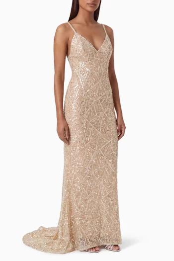 V-neck Embellished Gown