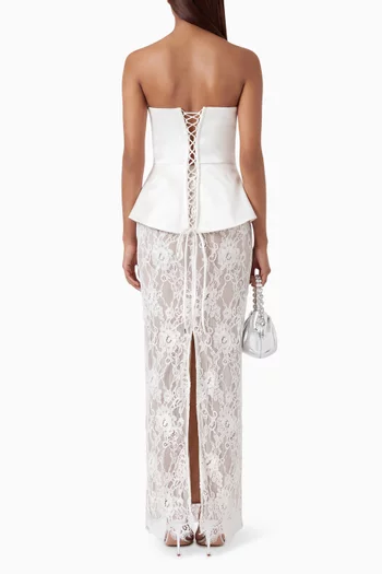 Strapless Maxi Dress in  Satin & Lace