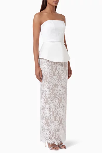Strapless Maxi Dress in  Satin & Lace