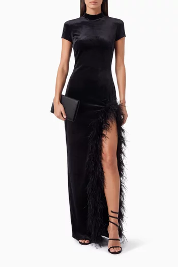Feather-trim Slit Dress