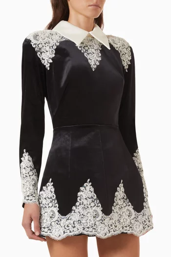 Lace-trim Mini Dress in Velvet
