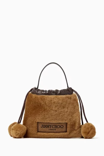Drawstring Pouch in Shearling