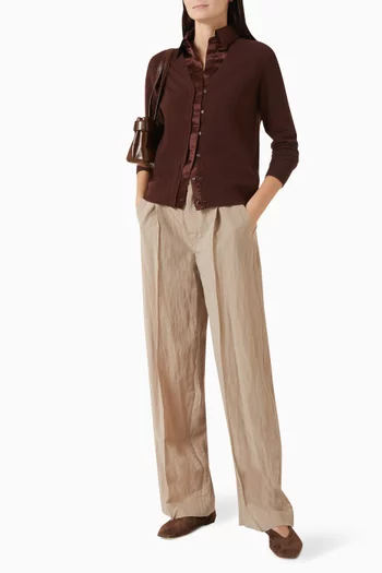 Satin-Trim Collared Cardigan in Cashmere