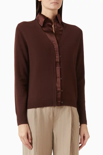 Satin-Trim Collared Cardigan in Cashmere