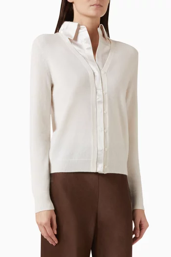 Satin-Trim Collared Cardigan in Cashmere