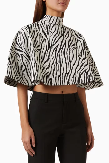 Zebra-print Poncho Cape Top in Cotton-blend