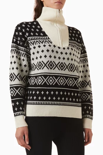 Nordic-print Zip Sweater in Merino Wool Blend