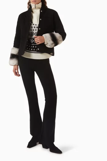 Padded Chinchilla-cuff Jacket in Merino Wool Blend