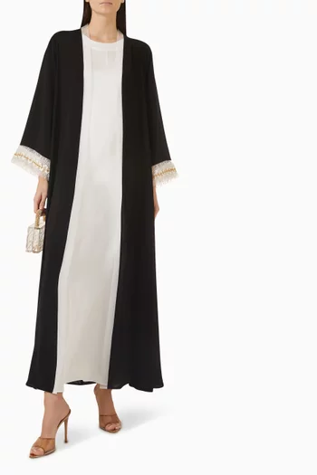 Embroidered Cuffs 3-piece Abaya Set in Nada