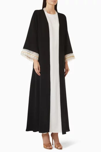 Embroidered Cuffs 3-piece Abaya Set in Nada