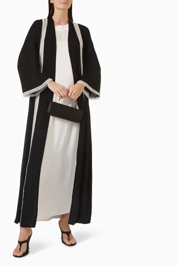 Embroidered Trim 3-piece Abaya Set in Nada
