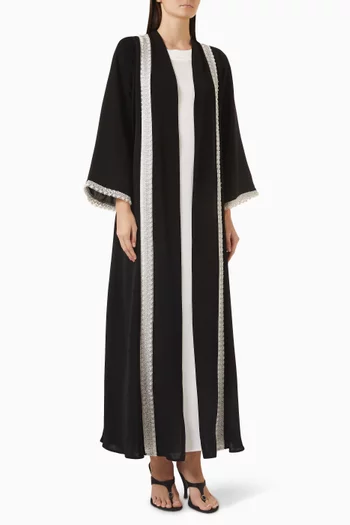 Embroidered Trim 3-piece Abaya Set in Nada