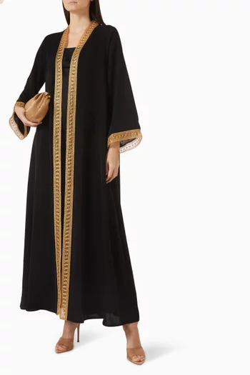 Embroidered Trim 3-piece Abaya Set in Nada