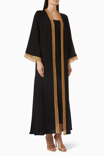 Embroidered Trim 3-piece Abaya Set in Nada