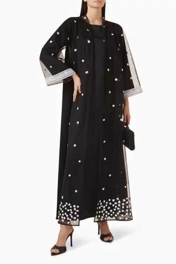 Floral Embroidered 3-piece Abaya Set in Nada & Tulle