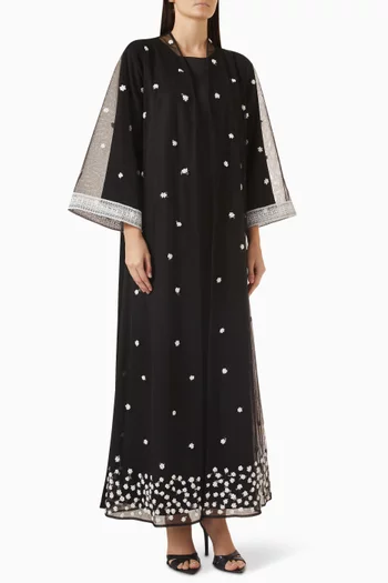 Floral Embroidered 3-piece Abaya Set in Nada & Tulle
