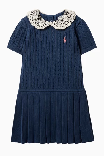 Lace Collar Dress in Mini Cable Knit