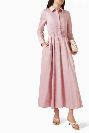 Elastic-waist Shirtdress in Cotton