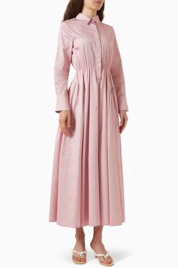 Elastic-waist Shirtdress in Cotton