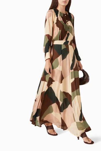 Abstract-print Maxi Skirt in Chiffon