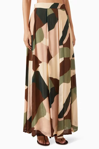 Abstract-print Maxi Skirt in Chiffon