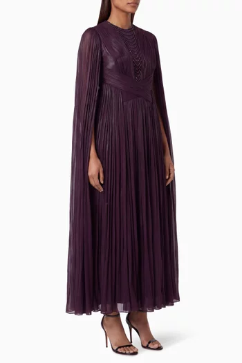 Beaded Pleated Cape Gown