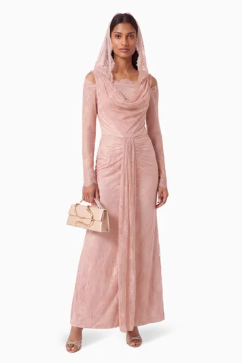 Embroidered Lace Cowl-neck Gown