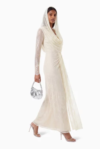 Floral-lace Cowl-neck Gown