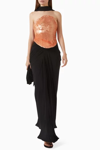 Sequin Corset Draped Gown
