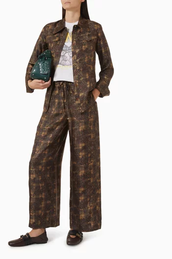 Printed Wide-leg Pants in Silk-twill