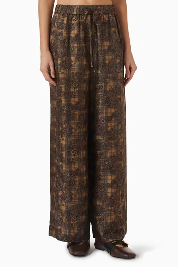 Printed Wide-leg Pants in Silk-twill