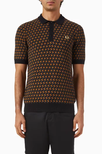 Geometric Knit Polo Shirt in Cotton Blend