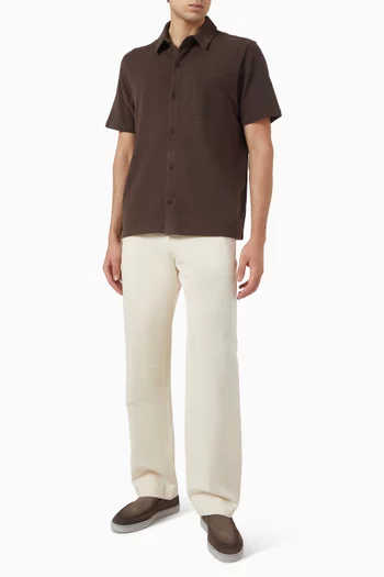 Sueded Button-front Shirt in Cotton Jersey