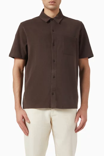 Sueded Button-front Shirt in Cotton Jersey