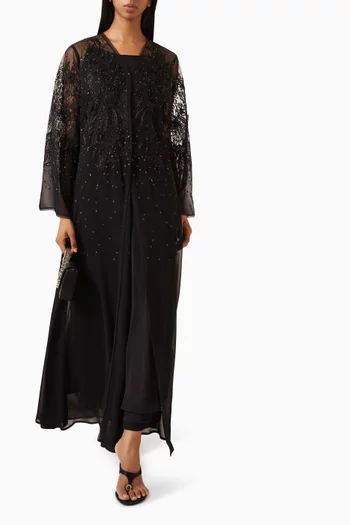 Floral Embroidered Wedding Abaya in Chiffon & Tulle