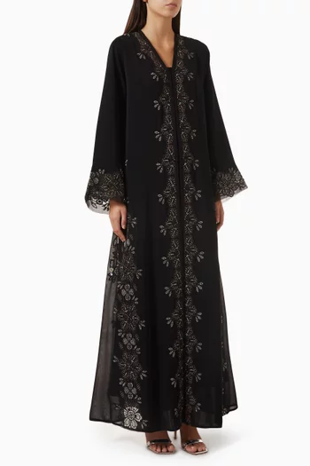 Modern Floral Embroidered Abaya in Nida