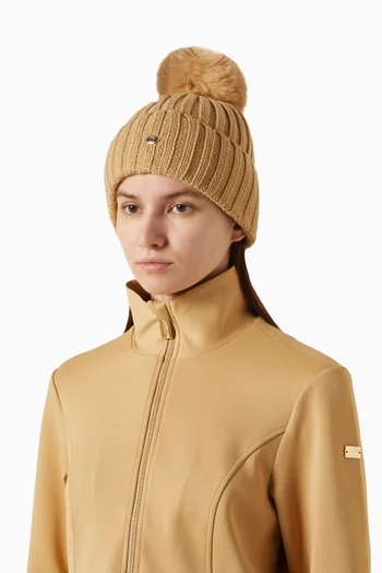 Una Faux-fur Pompon Beanie in Wool-blend