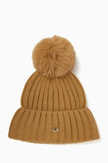 Una Faux-fur Pompon Beanie in Wool-blend