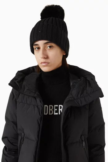 Una Faux-fur Pompon Beanie in Wool-blend