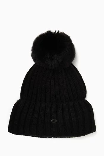 Una Faux-fur Pompon Beanie in Wool-blend