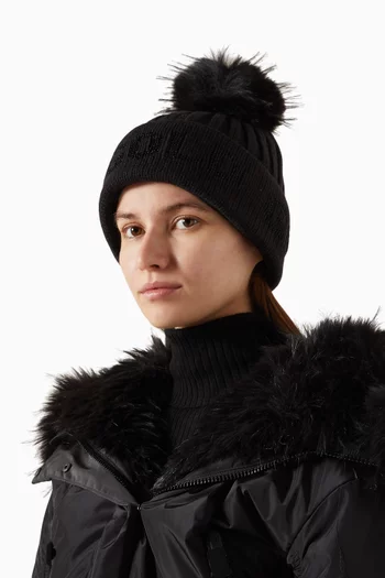 Hodd Faux-fur Pompon Beanie in Wool-blend
