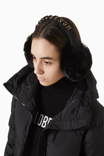 Fluffy Logo-embroidered Ear Warmers in Faux Fur