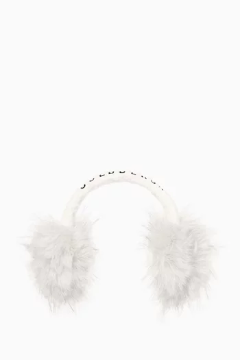 Fluffy Logo-embroidered Ear Warmers in Faux Fur