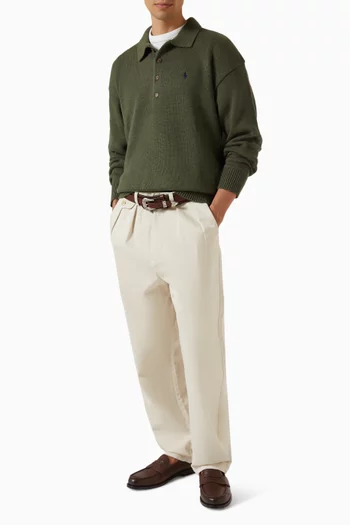 Shaker-stitch Polo Sweater in Cotton