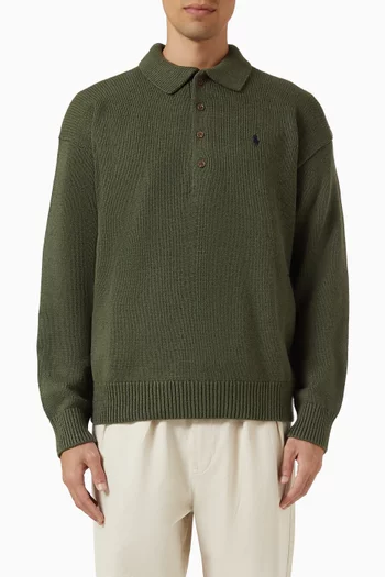 Shaker-stitch Polo Sweater in Cotton